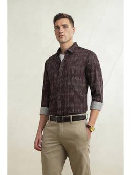 Louis Philippe - Men Chocolate Slim Fit Printed Full Sleeves Casual Shirt