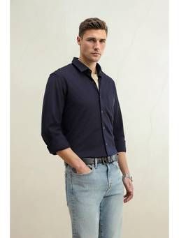 Louis Philippe - Men Navy Slim Fit Full Sleeves Casual Shirt