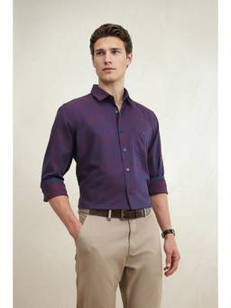 Louis Philippe - Men Purple Slim Fit Printed Full Sleeves Casual Shirt