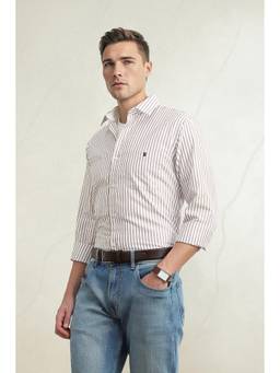 Louis Philippe - Men White Slim Fit Striped Full Sleeves Casual Shirt