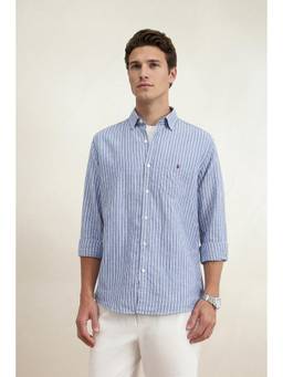 Louis Philippe - Men Light Blue Slim Fit Striped Full Sleeves Casual Shirt