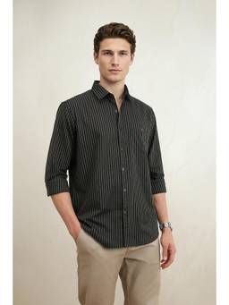 Louis Philippe - Men Black Slim Fit Striped Full Sleeves Casual Shirt