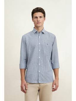 Louis Philippe - Men Blue Slim Fit Striped Full Sleeves Casual Shirt