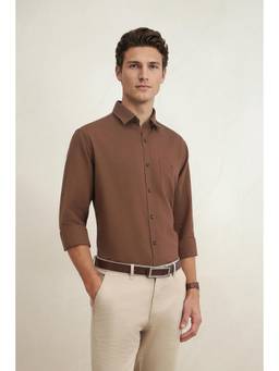 Louis Philippe - Men Brown Slim Fit Full Sleeves Casual Shirt