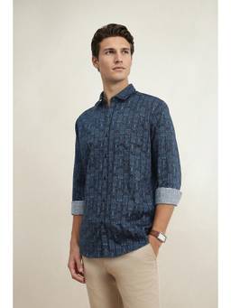 Louis Philippe - Men Navy Slim Fit Printed Full Sleeves Casual Shirt