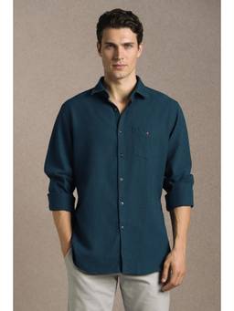 Louis Philippe - Men Teal Slim Fit Full Sleeves Casual Shirt