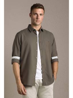 Louis Philippe - Men Brown Slim Fit Full Sleeves Casual Shirt
