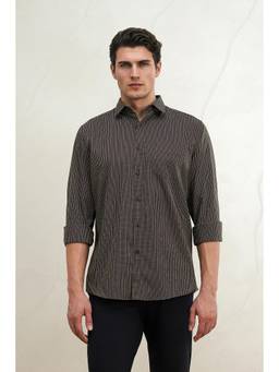 Louis Philippe - Men Chocolate Slim Fit Striped Full Sleeves Casual Shirt