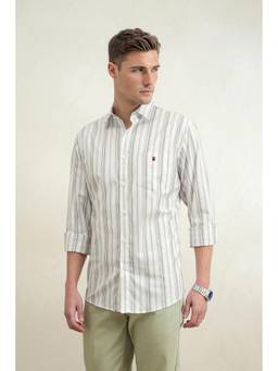 Louis Philippe - Men White Slim Fit Striped Full Sleeves Casual Shirt