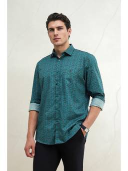 Louis Philippe - Men Blue Slim Fit Printed Full Sleeves Casual Shirt