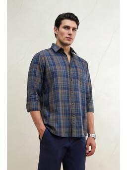 Louis Philippe - Men Blue Slim Fit Checked Full Sleeves Casual Shirt