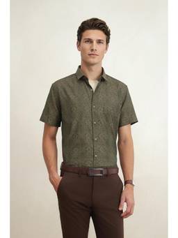 Louis Philippe - Men Olive Slim Fit Printed Half Sleeves Casual Shirt