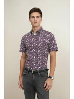 Louis Philippe - Men Purple Slim Fit Printed Half Sleeves Casual Shirt
