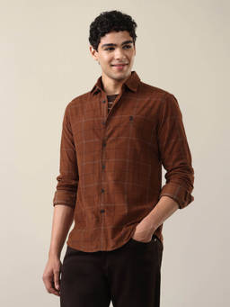 U.S. Polo Assn. Denim Co. - Mens Corduroy Windowpane Checked Shirt Brown