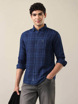 U.S. Polo Assn. Denim Co. - Mens Twill Plaid Checked Shirt Blue