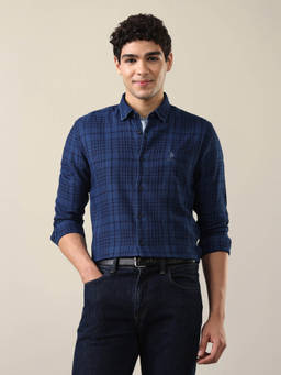 U.S. Polo Assn. Denim Co. - Mens Twill Plaid Checked Shirt Blue