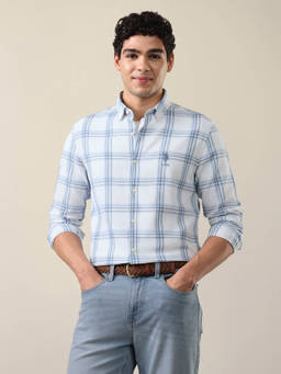 U.S. Polo Assn. Denim Co. - Mens Windowpane Checked Regular Fit Shirt Blue