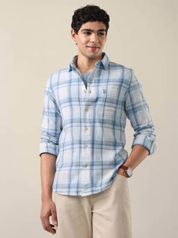 U.S. Polo Assn. Denim Co. - Mens Twill Windowpane Checked Shirt Blue