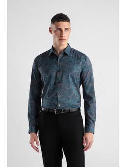 Van Heusen - Men Teal Slim Fit Printed Full Sleeves Party Shirt