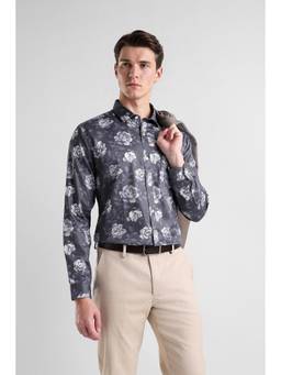 Van Heusen - Men Medium Grey Slim Fit Printed Full Sleeves Party Shirt