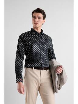 Van Heusen - Men Black Slim Fit Printed Full Sleeves Party Shirt