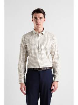 Van Heusen - Men Cream Slim Fit Printed Full Sleeves Formal Shirt