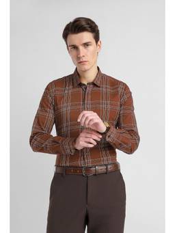 Van Heusen - Men Brown Slim Fit Checked Full Sleeves Formal Shirt
