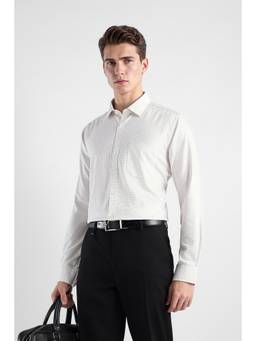 Van Heusen - Men White Custom Fit Checked Full Sleeves Formal Shirt