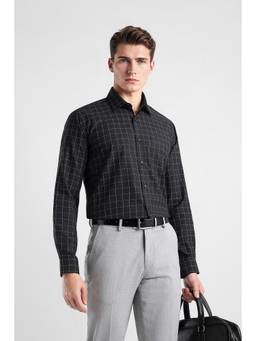 Van Heusen - Men Black Custom Fit Checked Full Sleeves Formal Shirt