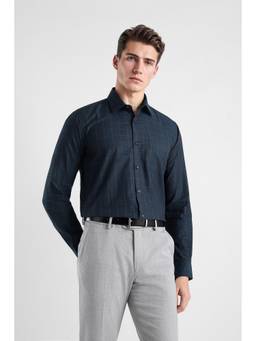 Van Heusen - Men Navy Custom Fit Checked Full Sleeves Formal Shirt