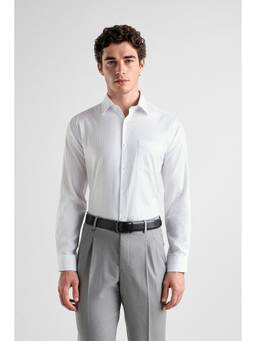 Van Heusen - Men White Custom Fit Striped Full Sleeves Formal Shirt