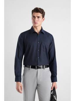 Van Heusen - Men Navy Custom Fit Striped Full Sleeves Formal Shirt
