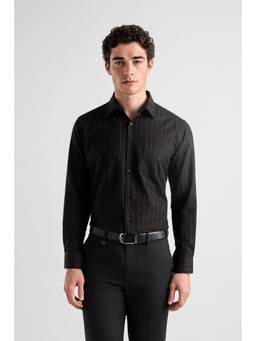 Van Heusen - Men Chocolate Custom Fit Striped Full Sleeves Formal Shirt