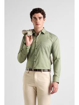 Van Heusen - Men Olive Slim Fit Checked Full Sleeves Formal Shirt