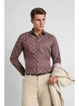 Van Heusen - Men Wine Slim Fit Printed Full Sleeves Formal Shirt