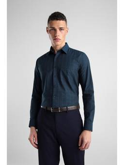 Van Heusen - Men Navy Slim Fit Checked Full Sleeves Formal Shirt