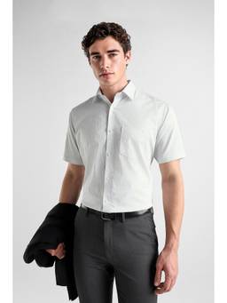 Van Heusen - Men White Custom Fit Printed Half Sleeves Formal Shirt
