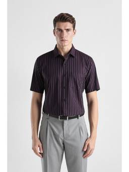 Van Heusen - Men Dark Purple Custom Fit Striped Half Sleeves Formal Shirt