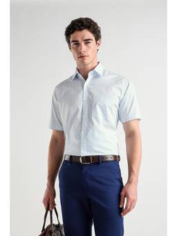 Van Heusen - Men Light Blue Custom Fit Checked Half Sleeves Formal Shirt