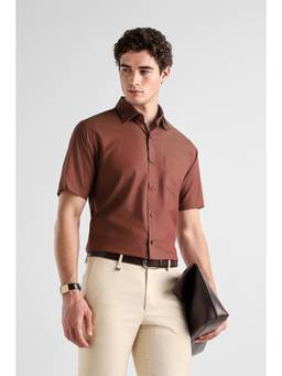 Van Heusen - Men Brown Custom Fit Half Sleeves Formal Shirt
