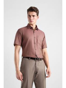 Van Heusen - Men Brown Custom Fit Half Sleeves Formal Shirt