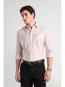 Van Heusen - Men White Slim Fit Striped Full Sleeves Casual Shirt
