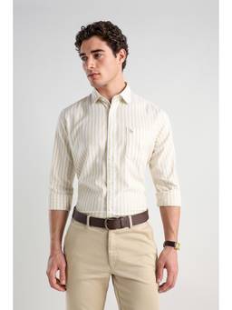 Van Heusen - Men Cream Slim Fit Striped Full Sleeves Casual Shirt