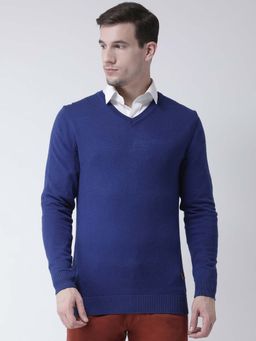 Club York - Men Blue Solid Pullover Sweater