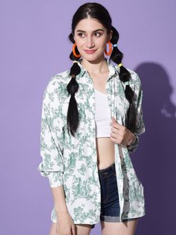 Trend Arrest - White Printed Shirt Shrug