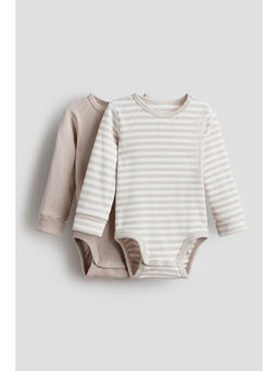 H&M - Kids Beige 2-Pack Adjustable-Fit Long-Sleeved Bodysuits