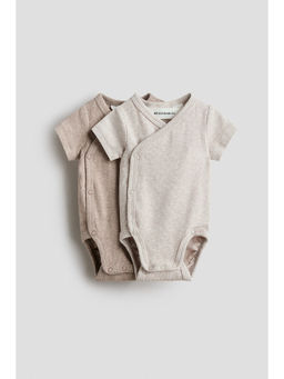 H&M - Kids Beige 2-Pack Ribbed Wrapover Bodysuits