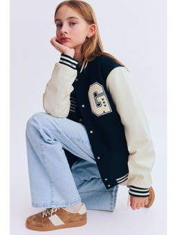 H&M - Girls Navy Blue Appliqued Baseball Jacket