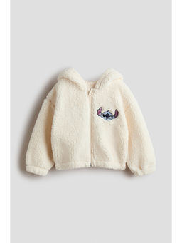 H&M - Girls Beige Appliqued Hooded Teddy Jacket