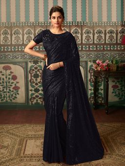 Odette - Sparkling Black Sequins Saree with Unstitched Blouse